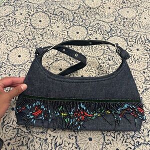 🦋 Y2K Beaded Denim Fringe Shoulder Bag 🌈